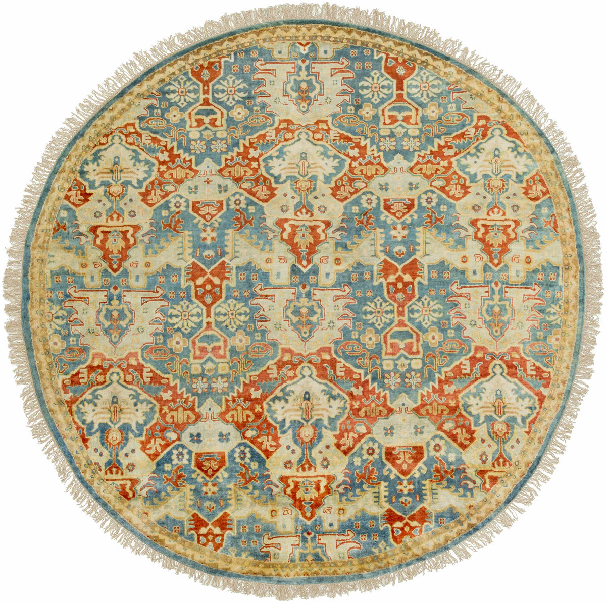 Cutler Cream/Orange Wool Runner Rug by Boutique Rugs in cream, orange, blue with fringe on Tampa Home & Garden Store