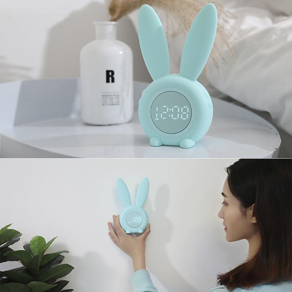 Stevvex Cute Bunny Ear LED digital alarm clock mint green with touch control, kid clock on Tampa Home & Garden Store