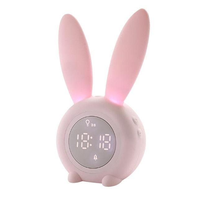 Pink bunny-ear LED alarm clock with digital display and USB light Stevvex STCC785MGN on Tampa Home & Garden Store