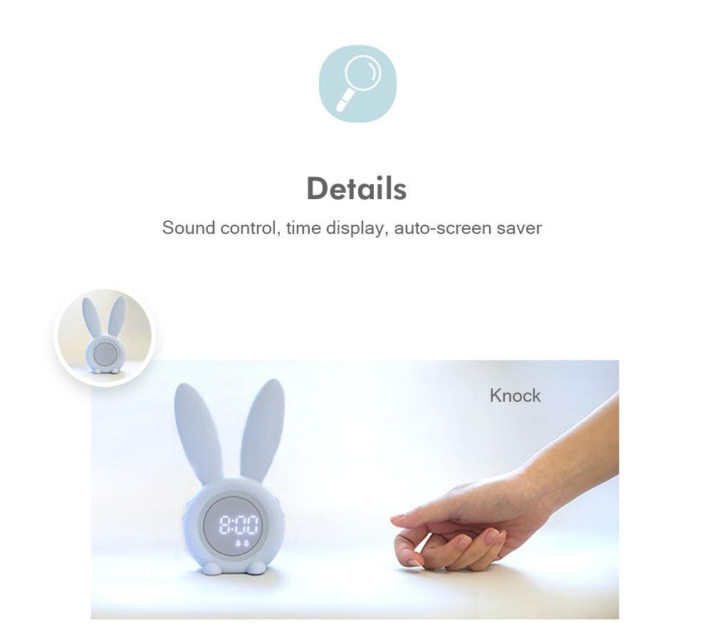 Stevvex white bunny-ear LED digital alarm clock for kids with touch control and night light on Tampa Home & Garden Store