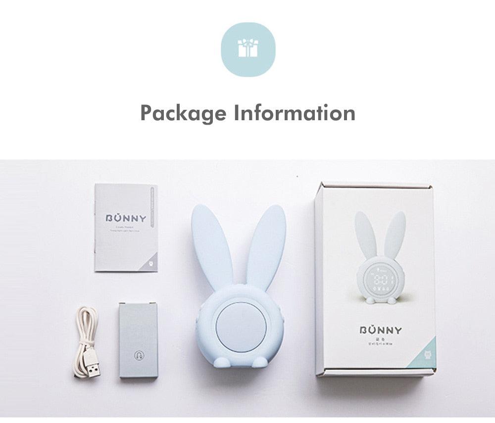 Cute Bunny Ear LED Digital Alarm Clock by Stevvex in light blue with USB cable, boxed set on Tampa Home & Garden Store