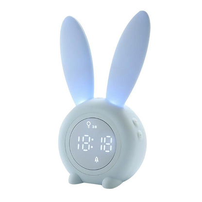 Bunny ear LED kids alarm clock, blue bunny-shaped desk clock with glowing ears and digital display on Tampa Home & Garden Store