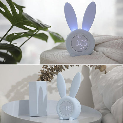 Bunny Ear LED Alarm Clock by Stevvex, white rabbit desk clock with touch control and snooze on Tampa Home & Garden Store