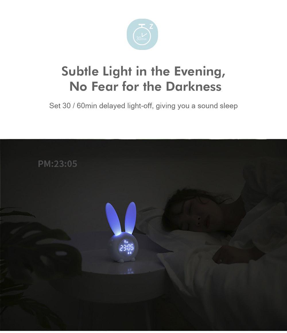 Stevvex bunny-ear LED alarm clock with blue glow and USB sound control on Tampa Home & Garden Store