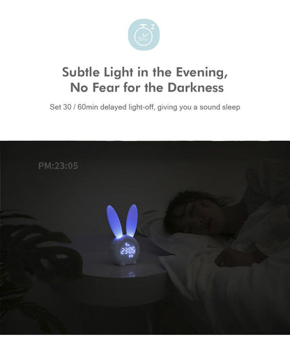 Stevvex bunny-ear LED alarm clock with blue glow and USB sound control on Tampa Home & Garden Store