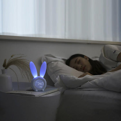 Bunny ear LED alarm clock Stevvex STCC785MGN with USB night light on bedside table on Tampa Home & Garden Store