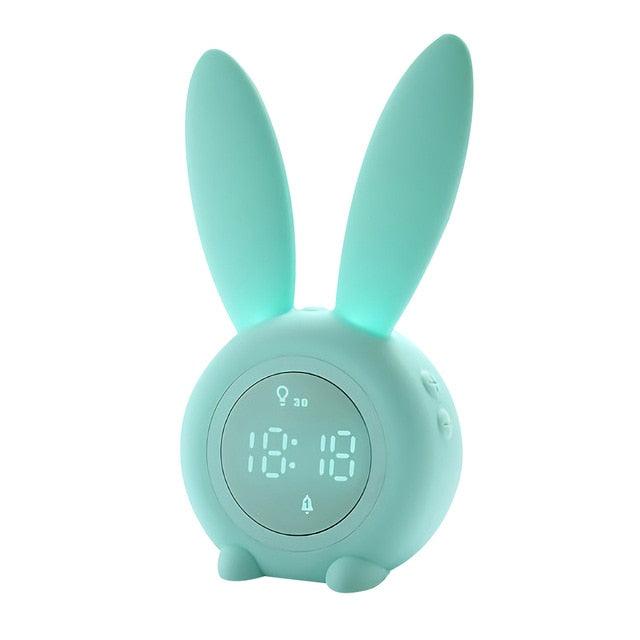 Stevvex bunny ear LED alarm clock in teal with digital display and night light on Tampa Home & Garden Store