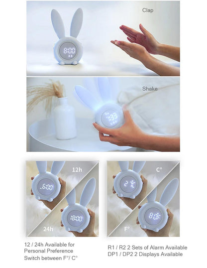 Stevvex white bunny-ear LED kids alarm clock with digital display, touch control, USB powered on Tampa Home & Garden Store