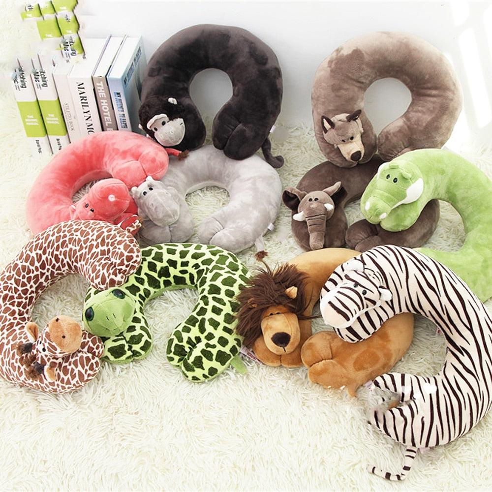 Stevvex plush animal U-shaped travel neck pillows, colorful wildlife for car and airplane on Tampa Home & Garden Store