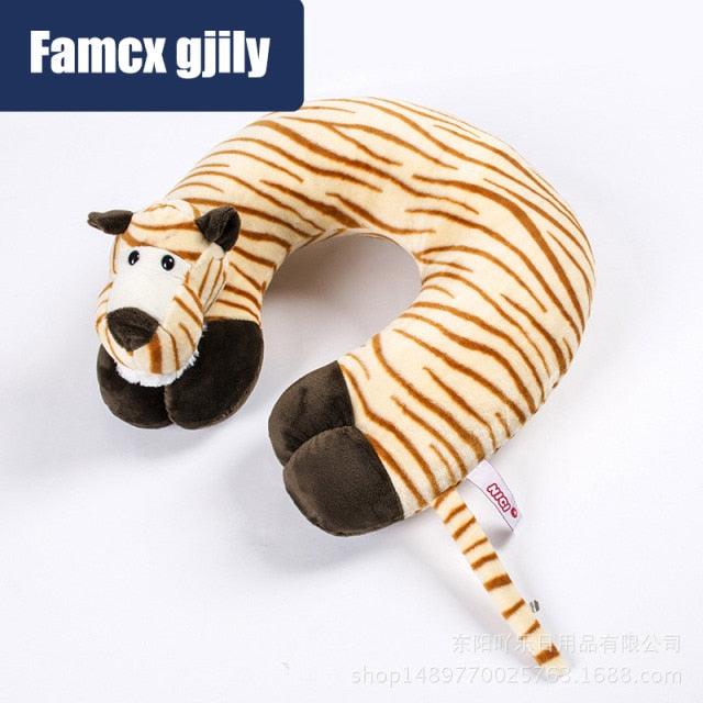 Stevvex tiger plush U-shaped travel neck pillow, soft orange striped design for car or plane on Tampa Home & Garden Store