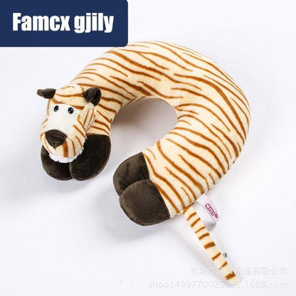 Stevvex tiger plush U-shaped travel neck pillow, soft orange striped design for car or plane on Tampa Home & Garden Store