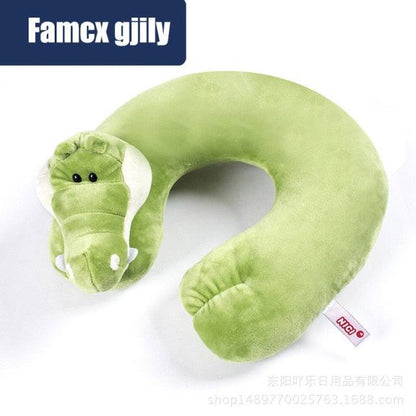 Stevvex green crocodile plush travel neck pillow, U-shaped headrest for naps, soft plush on Tampa Home & Garden Store