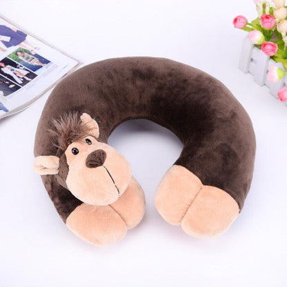 Stevvex U-shaped plush travel neck pillow with a brown beige lion design for car plane on Tampa Home & Garden Store