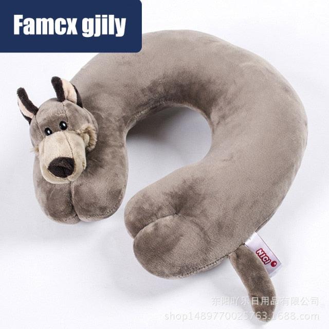 Steevex plush dog U-shaped travel neck pillow with soft gray fabric for car or plane on Tampa Home & Garden Store