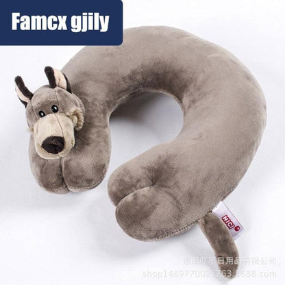 Steevex plush dog U-shaped travel neck pillow with soft gray fabric for car or plane on Tampa Home & Garden Store
