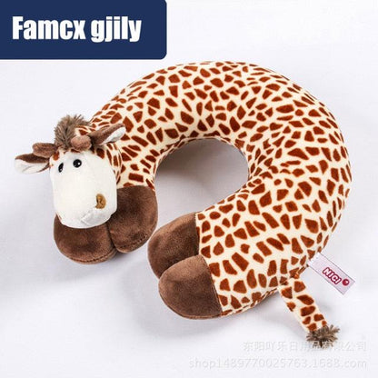 Stevvex giraffe plush U-shaped travel neck pillow brown white pattern for car or airplane travel on Tampa Home & Garden Store