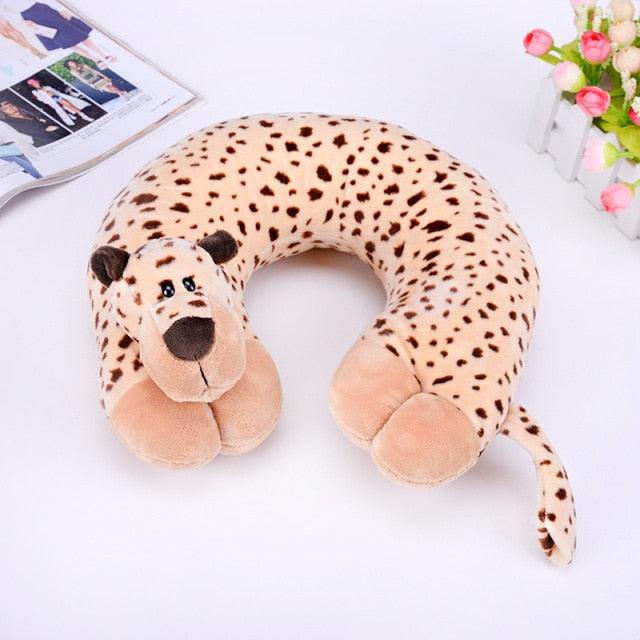 Stevvex leopard plush U-shaped travel neck pillow for car or plane, stuffed animal headrest on Tampa Home & Garden Store