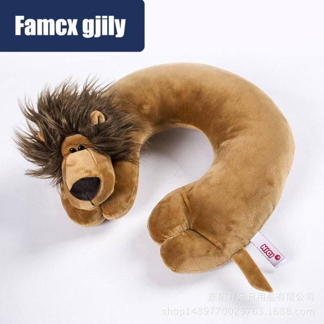 Stevvex plush cartoon animal U-shaped travel neck pillow with a lion head, brown plush on Tampa Home & Garden Store