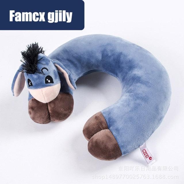 Blue donkey plush U-shaped travel neck pillow with brown hooves for car or plane naps on Tampa Home & Garden Store