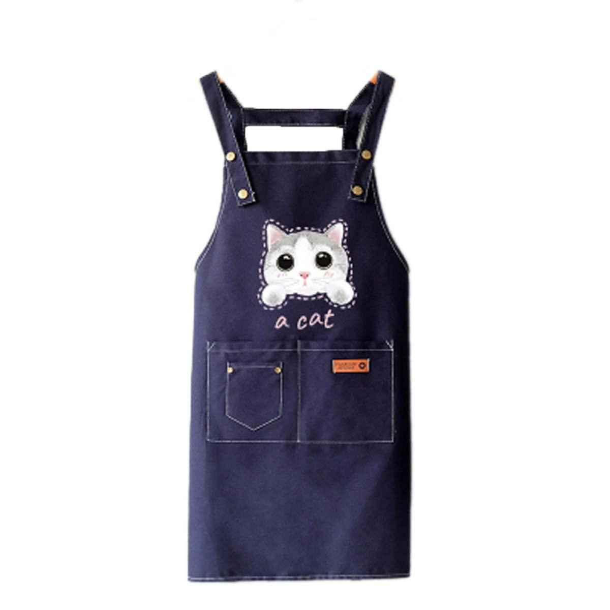 Cute Cat Apron by Shaketea, navy canvas kitchen apron with cat face design and 3-pocket front on Tampa Home & Garden Store