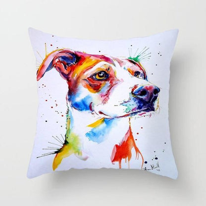 Cute Dog Peachskin Pillowcase Cover Stevvex cotton-linen square 45x45cm watercolor dog on white on Tampa Home & Garden Store