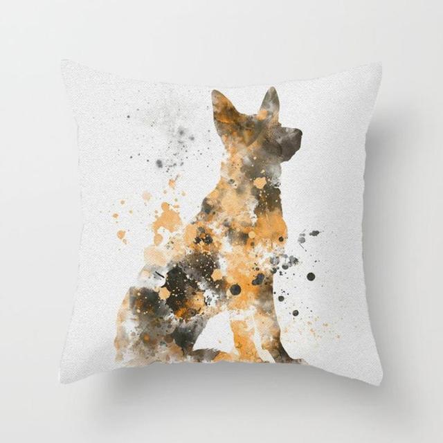 Cute dog peachskin pillowcase with watercolor silhouette orange splashes 45x45cm Stevvex on Tampa Home & Garden Store