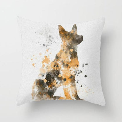 Cute dog peachskin pillowcase with watercolor silhouette orange splashes 45x45cm Stevvex on Tampa Home & Garden Store
