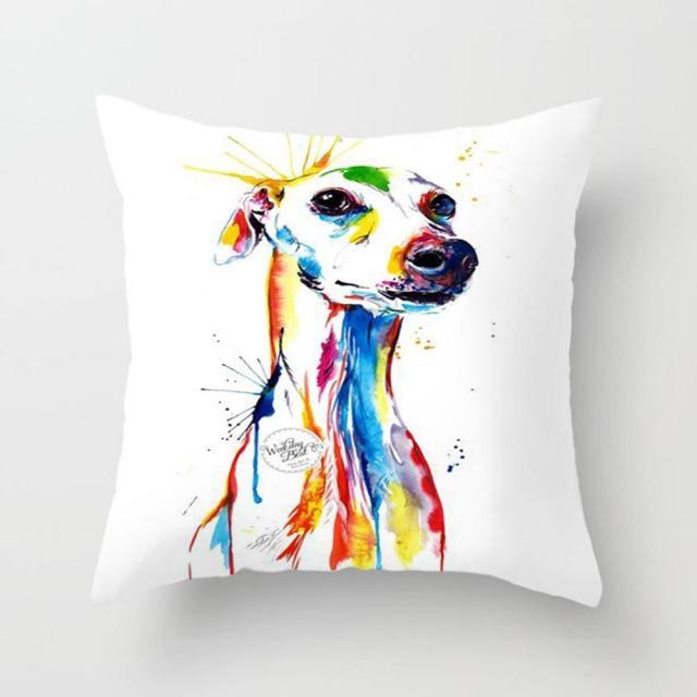 Dog pillowcase with rainbow watercolor puppy on white peachskin cotton-linen 45x45cm on Tampa Home & Garden Store