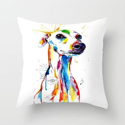 Dog pillowcase with rainbow watercolor puppy on white peachskin cotton-linen 45x45cm on Tampa Home & Garden Store