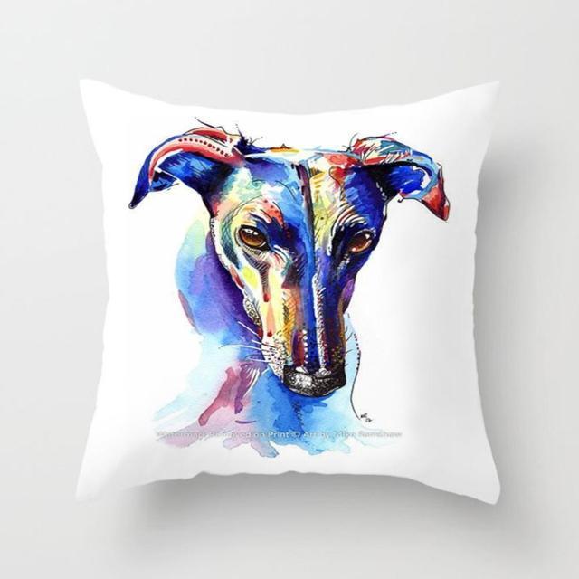 Dog pillowcase with colorful watercolor dog portrait on white peachskin fabric 45x45cm on Tampa Home & Garden Store