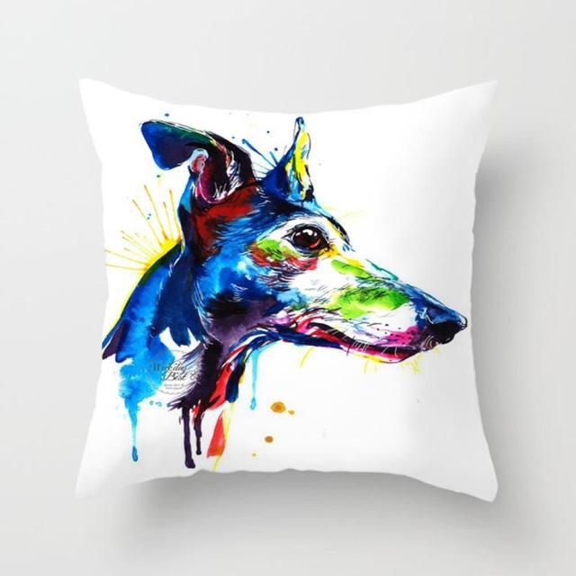 Dog painting peachskin pillowcase cover 45x45cm with colorful watercolor dog portrait on white background on Tampa Home & Garden Store
