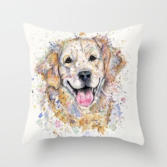 Stevvex dog watercolor pillowcase 45x45cm peachskin cotton linen with golden retriever print on Tampa Home & Garden Store