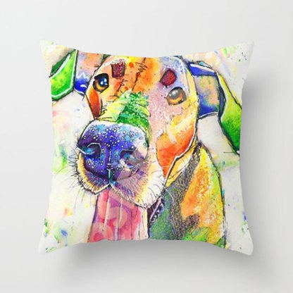 Pillowcase cover cute dog peachskin watercolor painting on cotton linen 45x45cm Stevvex on Tampa Home & Garden Store