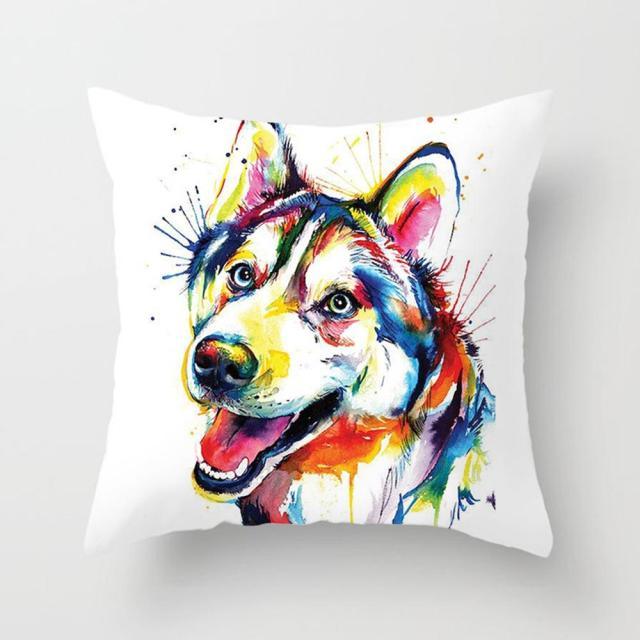 Stevvex Peachskin dog pillowcase with watercolor artwork, 45x45cm, cotton-linen on Tampa Home & Garden Store