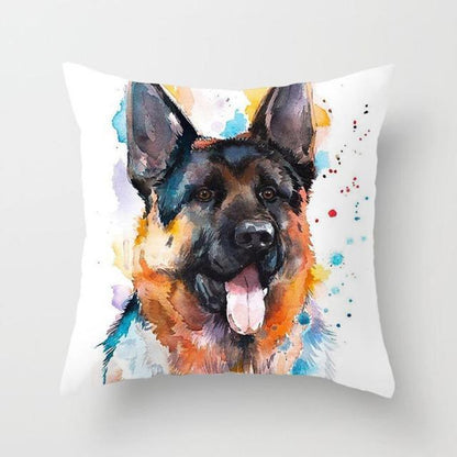 Stevvex dog watercolor pillowcase with German Shepherd portrait, cotton linen peachskin 45x45cm on Tampa Home & Garden Store