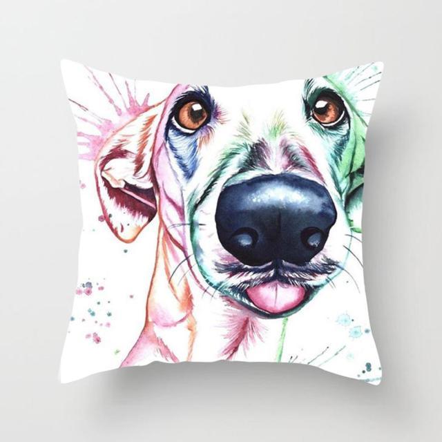 Cute Dog Peachskin Pillowcase Cover by Stevvex with watercolor multicolor dog face 45x45cm on Tampa Home & Garden Store