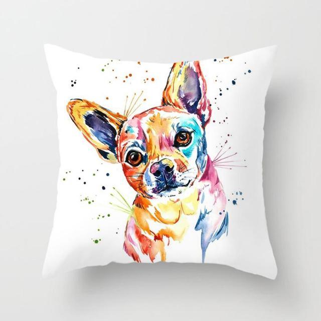 Pillowcase Stevvex peachskin 45x45cm with colorful watercolor dog illustration on white background on Tampa Home & Garden Store