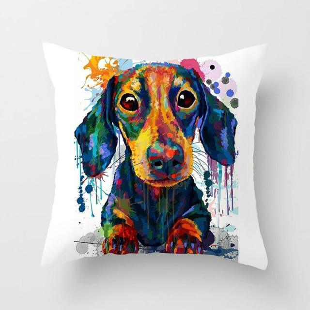 Stevvex pillowcase Cute Dog Peachskin with watercolor dachshund print 45x45cm cotton-linen on Tampa Home & Garden Store