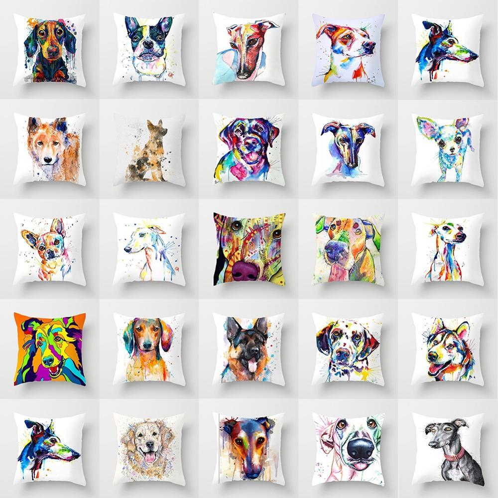 Dog watercolor peachskin pillowcase 45x45cm, 30 colorful animal cushions by Stevvex on Tampa Home & Garden Store