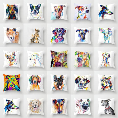 Dog watercolor peachskin pillowcase 45x45cm, 30 colorful animal cushions by Stevvex on Tampa Home & Garden Store