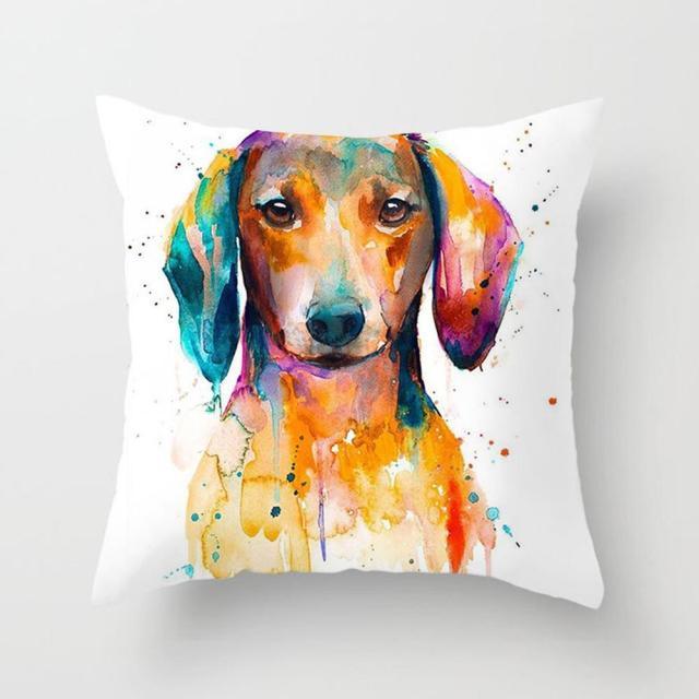 Pillowcase Stevvex dog watercolor Peachskin cotton-linen 45x45CM multicolor pet artwork on Tampa Home & Garden Store