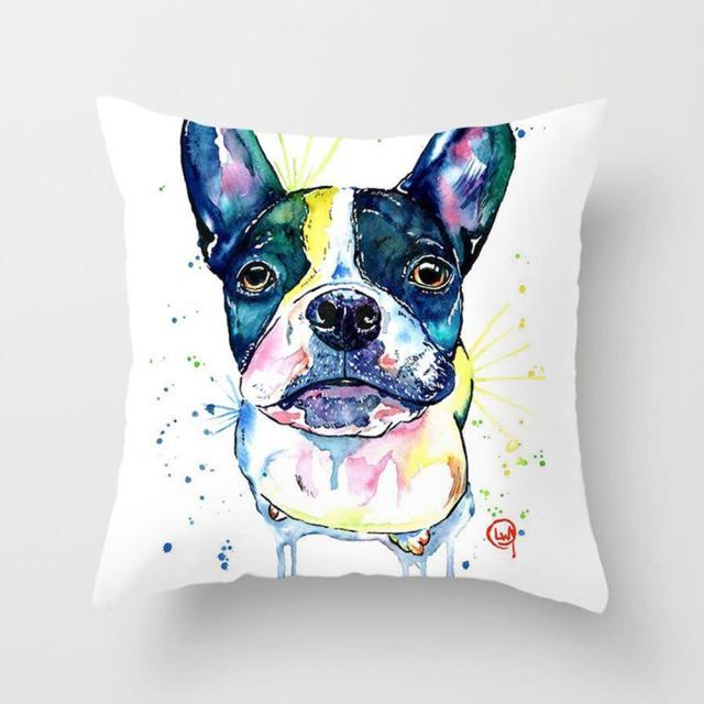 Dog pillowcase watercolor puppy art, Stevvex peachskin cotton-linen 45x45CM on Tampa Home & Garden Store