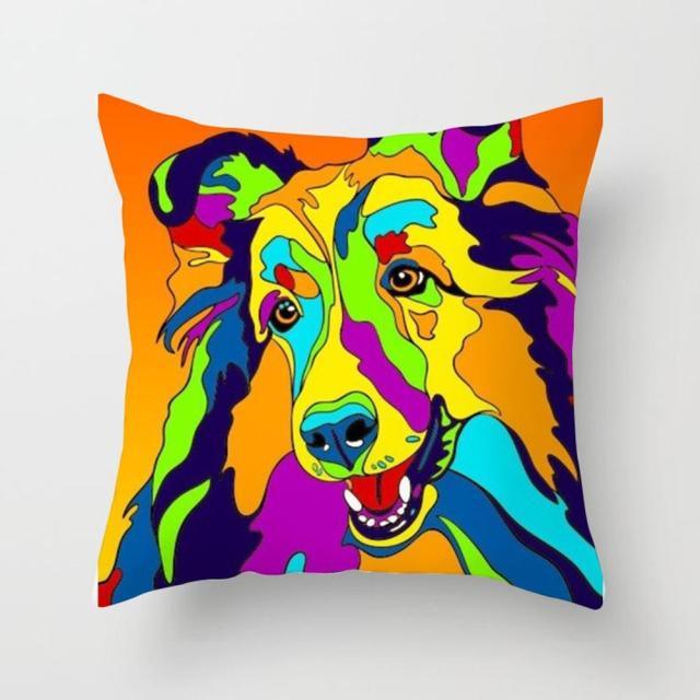 Stevvex cute dog peachskin pillowcase with vibrant pop-art dog on orange background 45x45cm on Tampa Home & Garden Store