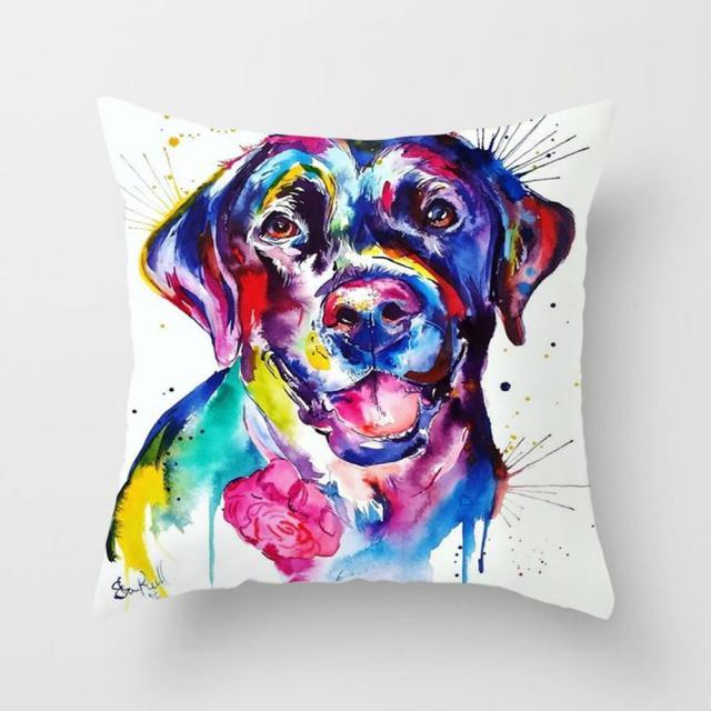 Stevvex Cute Dog Peachskin Pillowcase Cover 45x45cm, cotton-linen, colorful watercolor dog portrait on Tampa Home & Garden Store
