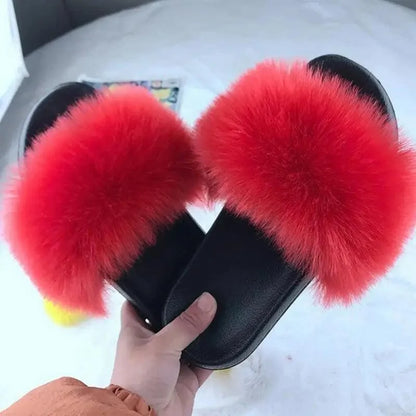Slippers Stevvex furry red indoor women's slippers with black sole, pair on Tampa Home & Garden Store