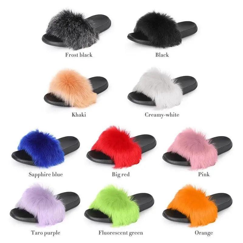 Stevvex fluffy ladies indoor slippers with plush fur slides in 10 colors on Tampa Home & Garden Store