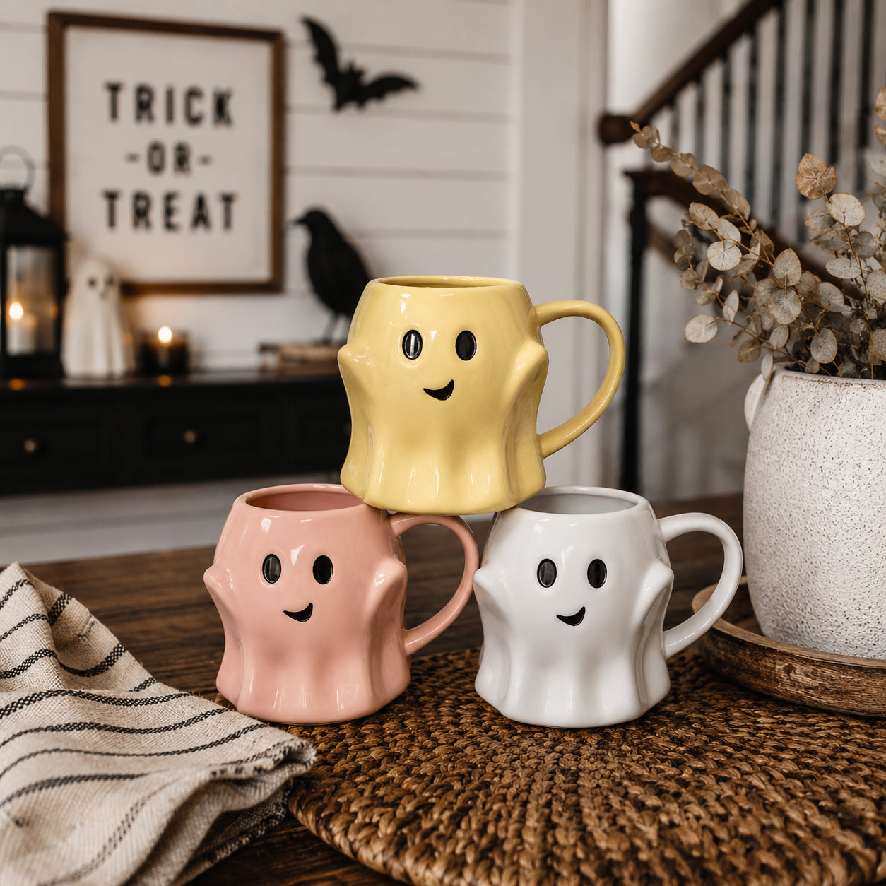 Ghost Mug set of 3 pastel ghost-shaped ceramic coffee mugs by Gia Roma on Tampa Home & Garden Store