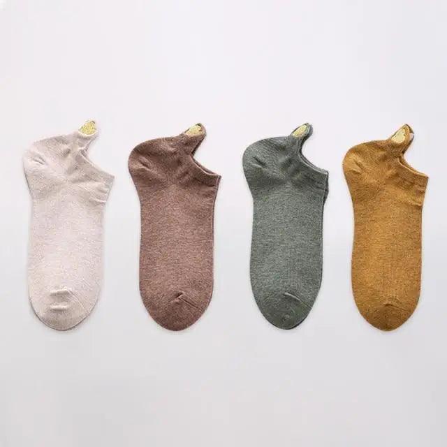 Ankle Socks Stevvex Cute Heart Design 4 Pairs for Women in beige brown gray mustard cotton on Tampa Home & Garden Store