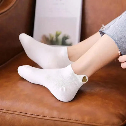 Cute heart design white cotton ankle socks pair with gold heart heel detail Stevvex on Tampa Home & Garden Store