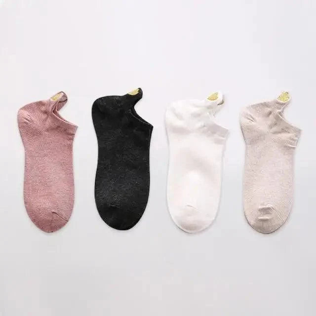 Cute Heart Design 4 Pairs Socks for Women ankle socks cotton Stevvex pink black white beige set on Tampa Home & Garden Store